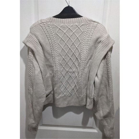 Aritzia Babaton | Seek Cable-Knit Shoulder Pad Sweater in Heather Birch - Picture 6 of 14